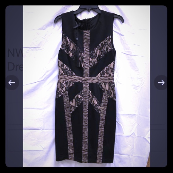 NWT BCBG black/tan lace dress size Medium - Picture 3 of 5